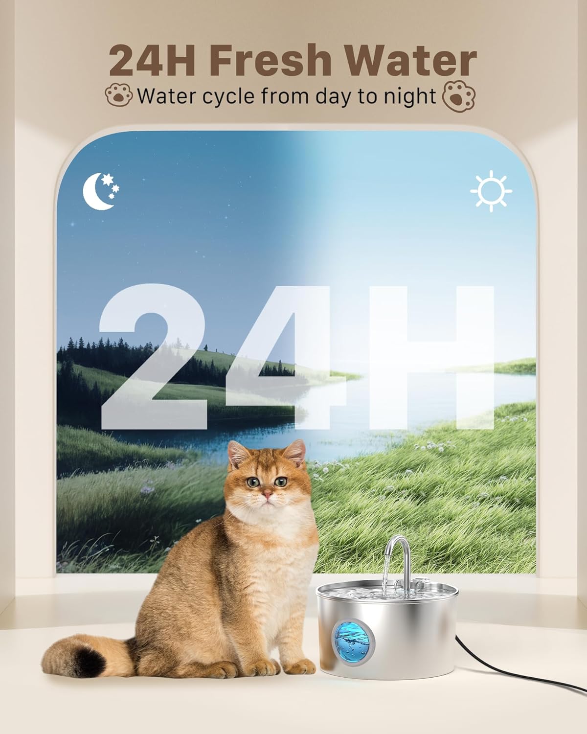 2.2L Stainless Steel Cat Fountain
